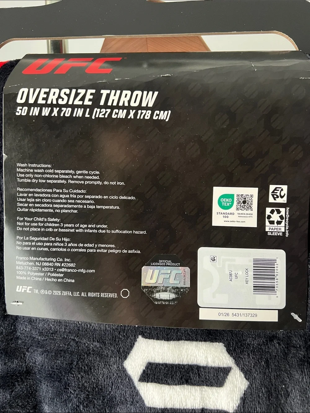 Ultimate UFC Black & Red Plush Throw Blanket with White Script